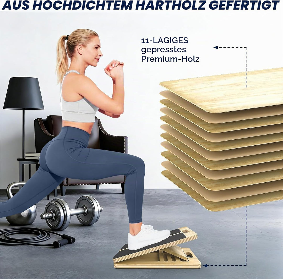 Wadendehner Schrägbrett aus Holz, Slant Board mit 5 Neigungswinkel, Professionelles Wadendehner für