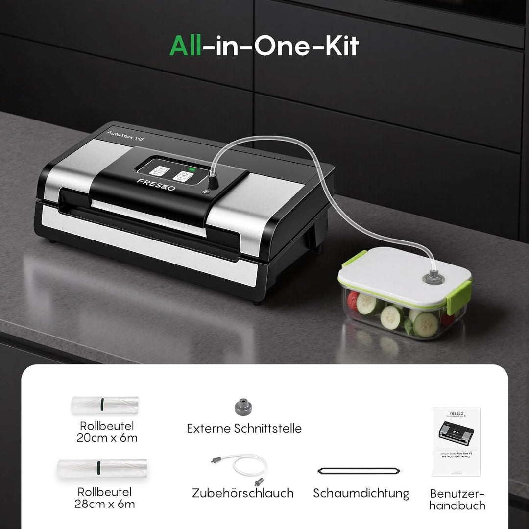 FRESKO Automatische Vakuumiergerät, Absaugleistung 18 L/Min, Einhand-Bedienung Vakuumierer, Trocken/