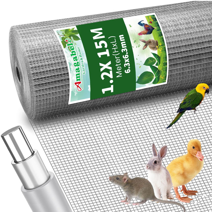 Amagabeli 1,2m x 15m Wühlmausgitter Volierendraht Hochbeet Gitter 6,3mm Feinmaschig Verzinkt &amp; Rostf
