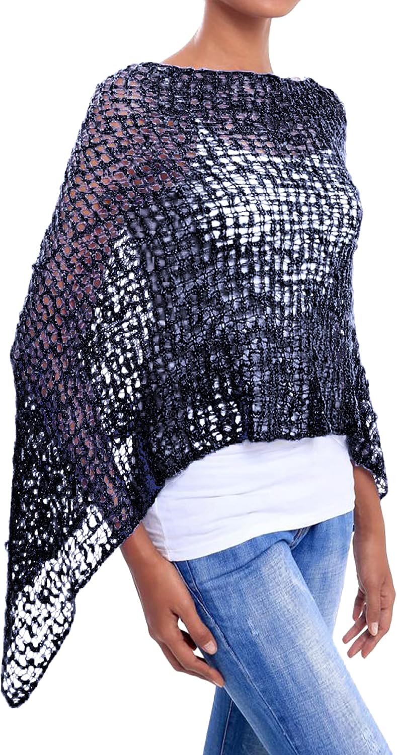 JOPHY & CO. Damen-Poncho aus Netzstoff, Strickoptik, schulterfrei, für Sommer und Frühling, leicht u