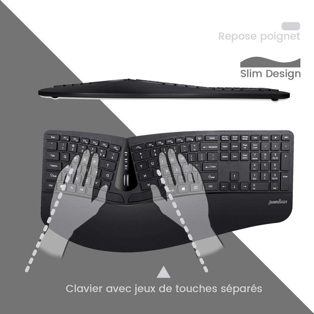 Perixx Periduo-605 Combo Ergonomische Tastatur und Maus, kabellos, USB, vertikale Maus mit neigbarem