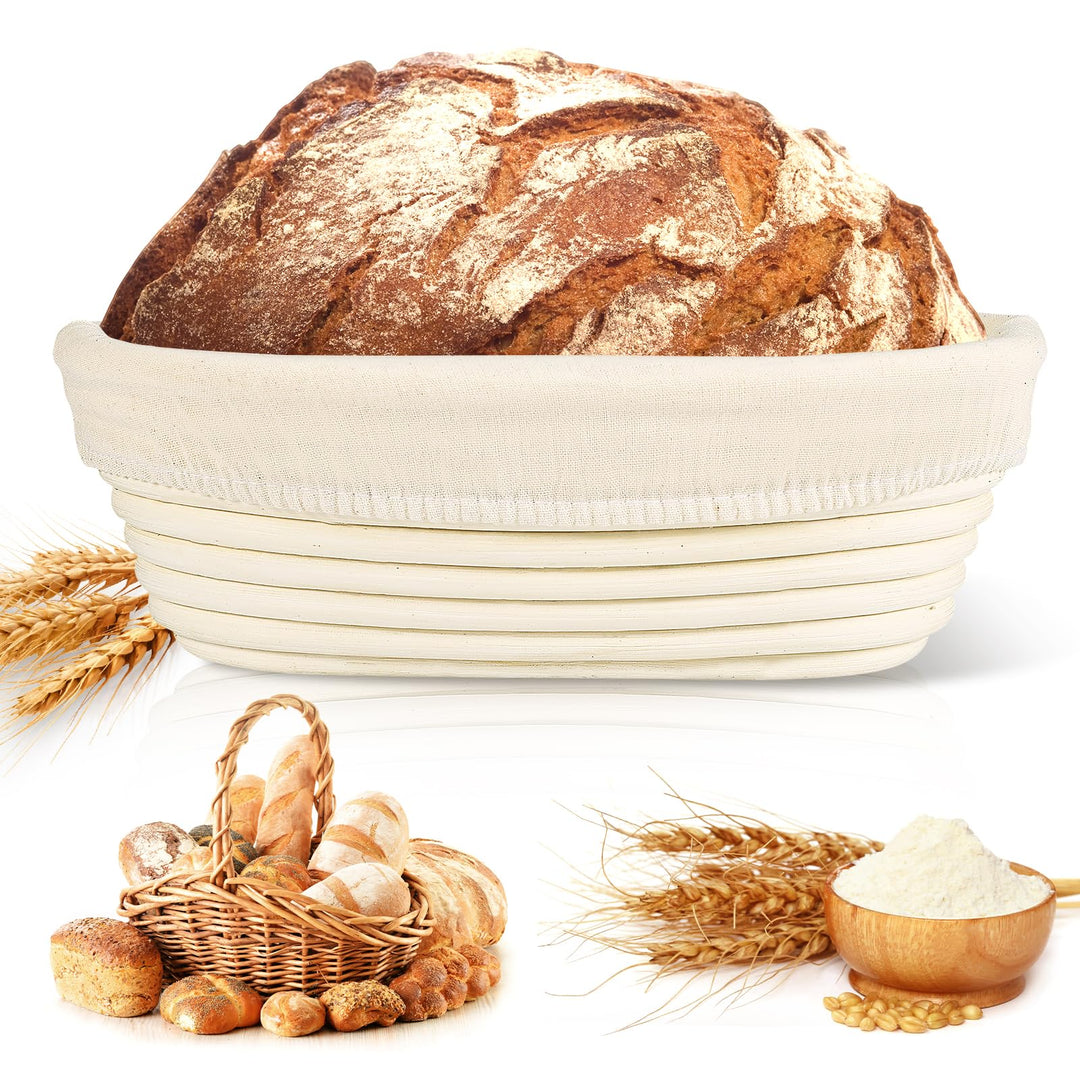 NZQXJXZ Gärkörbchen, Gärkorb Oval 25cm, 100% Natürlichem Rattan, Brotkorb Mit Waschbarem Leineneinsa