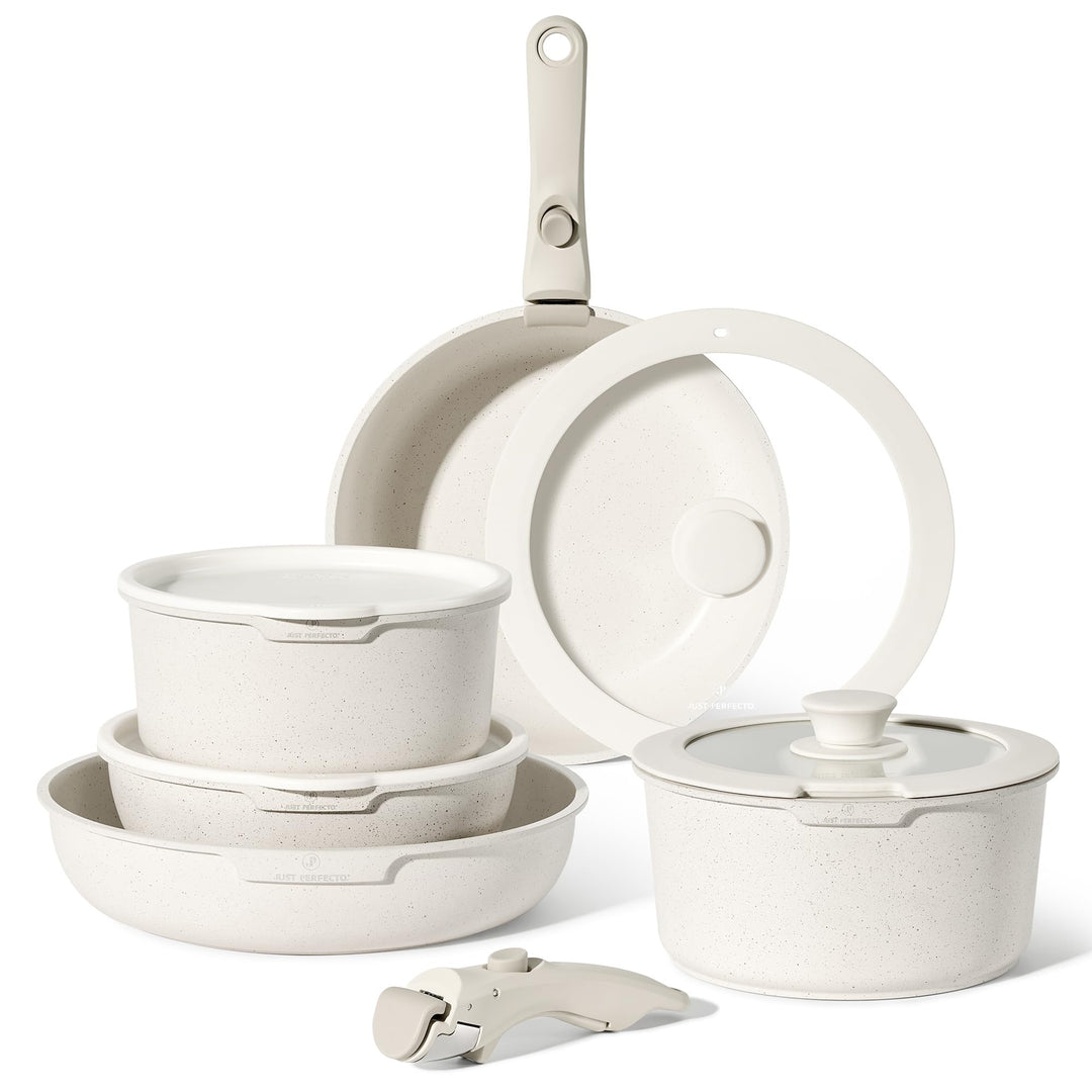 Just Perfecto Töpfe Pfannen 11-Teilig,Topfset Pfannenset mit abnehmbaren Griffen,Pfanne 20/26cm,Topf