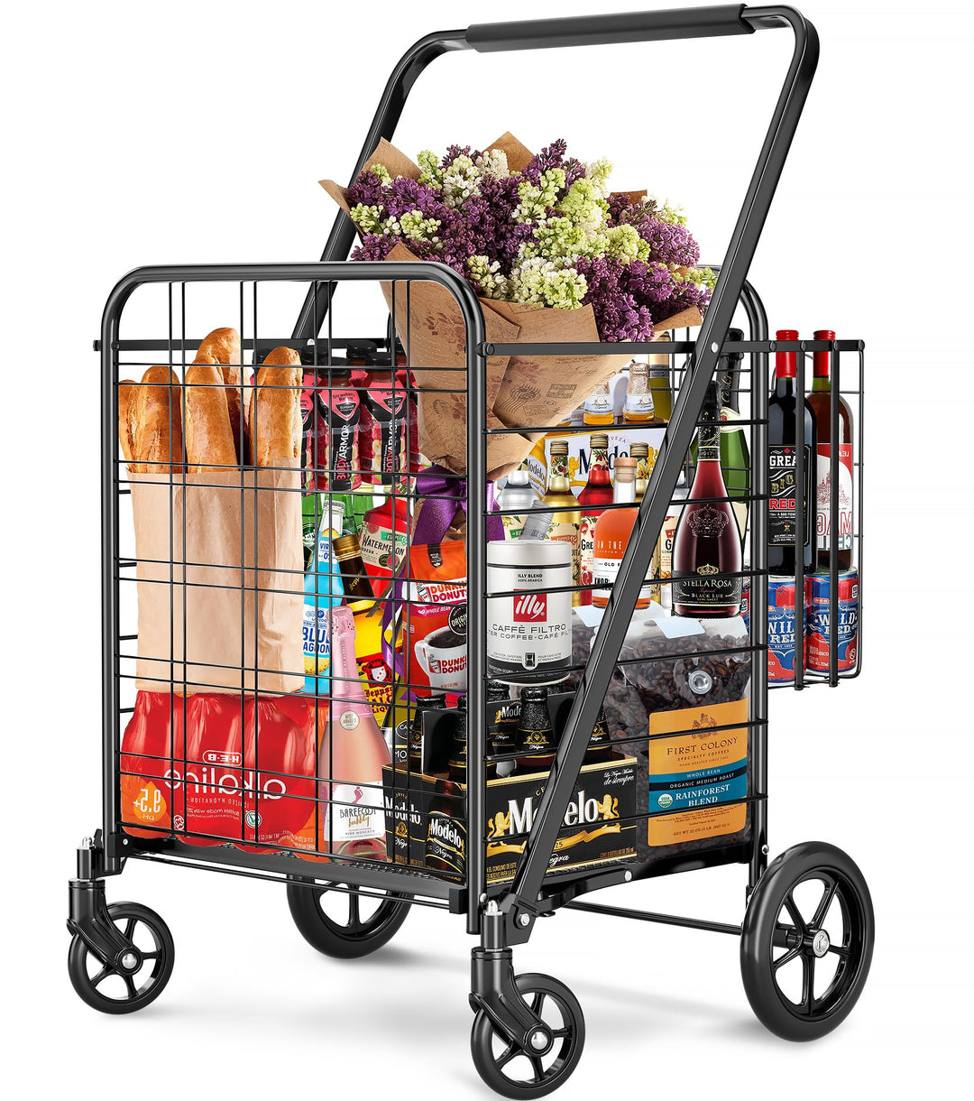 Einkaufstrolley Klappbar Jumbo 150 kg – Schwerlast Einkaufswagen mit 360° Rollen &amp; Doppelkorb, Faltb
