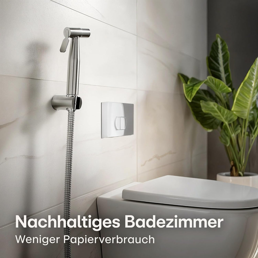 Praknu Bidet Set mit Handbrause, Schlauch &amp; Halter Edelstahl Rostfrei - Inkl. 2 Dichtungen - 𝗘𝗶𝗻𝗳𝗮𝗰𝗵