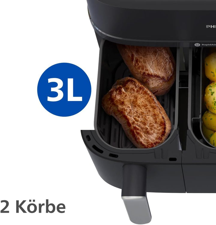 Philips Steam Airfryer 5000 Series Dual Basket Heissluftfritteuse mit Dampfgar-Funktion & 2 Körben –