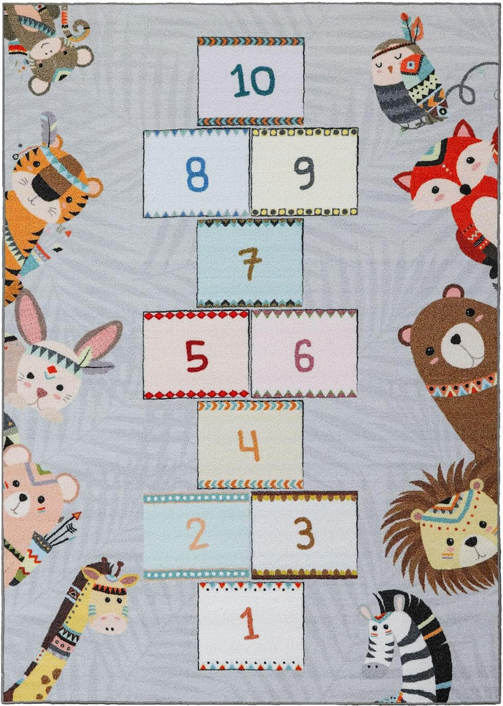 SIMPEX KinderTeppich, Himmel und Hölle, Grau, 160 x 230 cm, Teppich für Kinder, Kinderzimmer 160 x 2