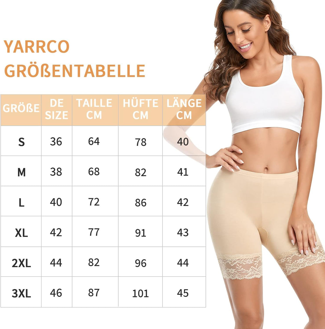 YARRCO Damen Unterhose Spitze Unter Rock Kurze Hose Unter Kleid Radlerhose Slipshorts Hohe Taille Sh