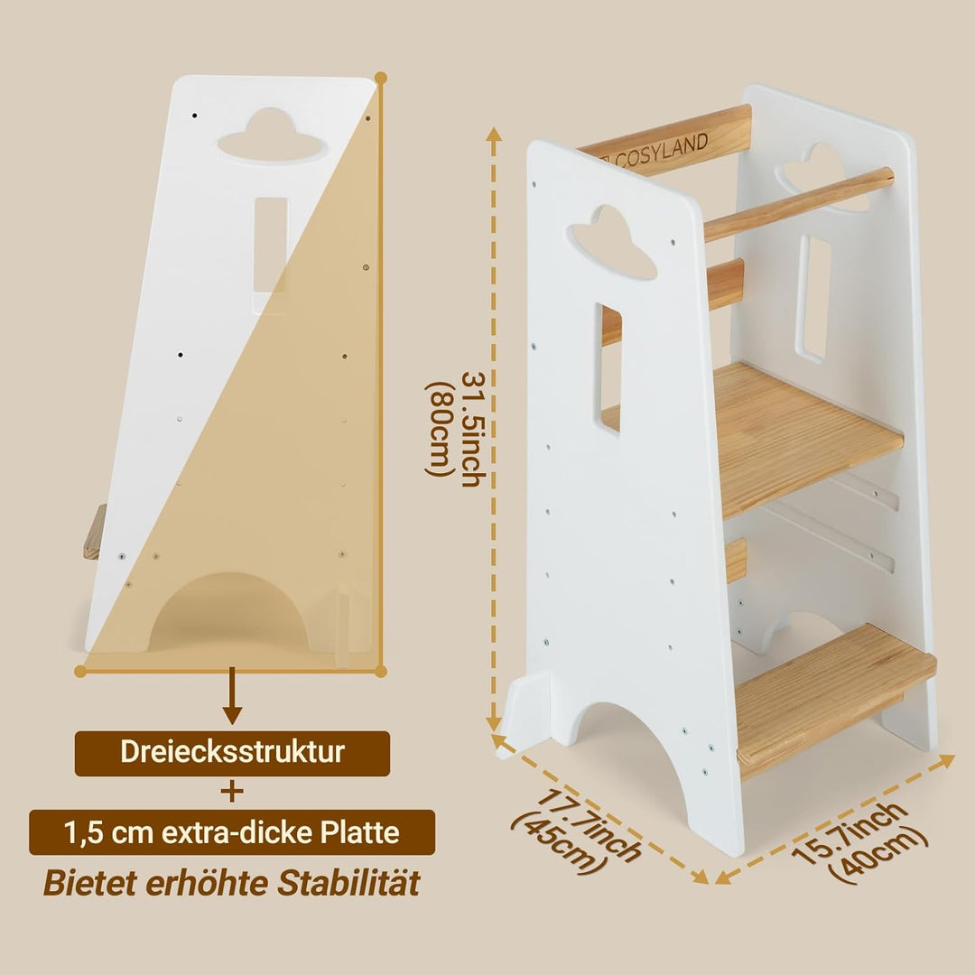 COSYLAND Lernturm ab 1 Jahr - Höhenverstellbarer Learning Tower für Kinder (3-stufig) - Montessori L