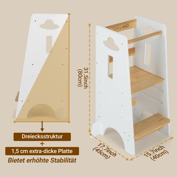COSYLAND Lernturm ab 1 Jahr - Höhenverstellbarer Learning Tower für Kinder (3-stufig) - Montessori L