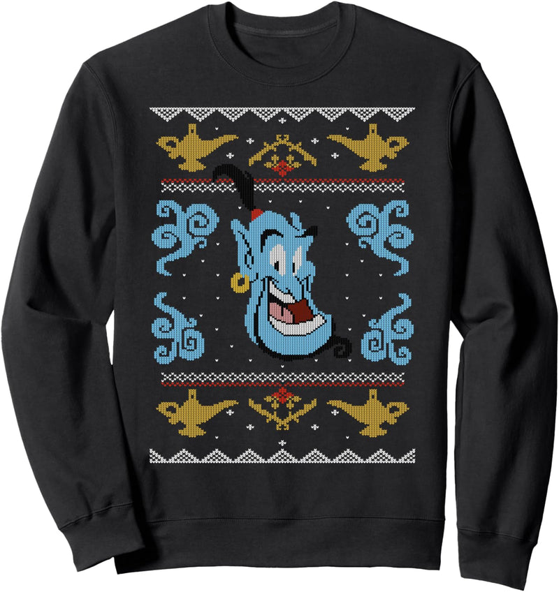 Disney Aladdin Genie Ugly Sweater Face Print Sweatshirt