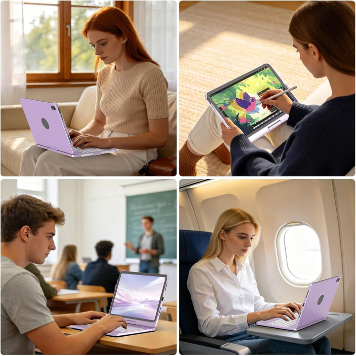 FUWANG Für iPad A16 11 (A16)/10 Gen Hülle mit Tastatur, Trackpad 360° DE Hellviolett Deutsch, DE Hel