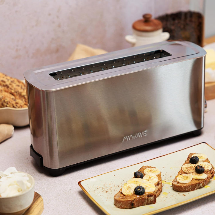 MYWAVE Mwemtos-Il Ceylan 1 Langschlitz Toaster für 2 Scheiben, Stainless Steel, grau
