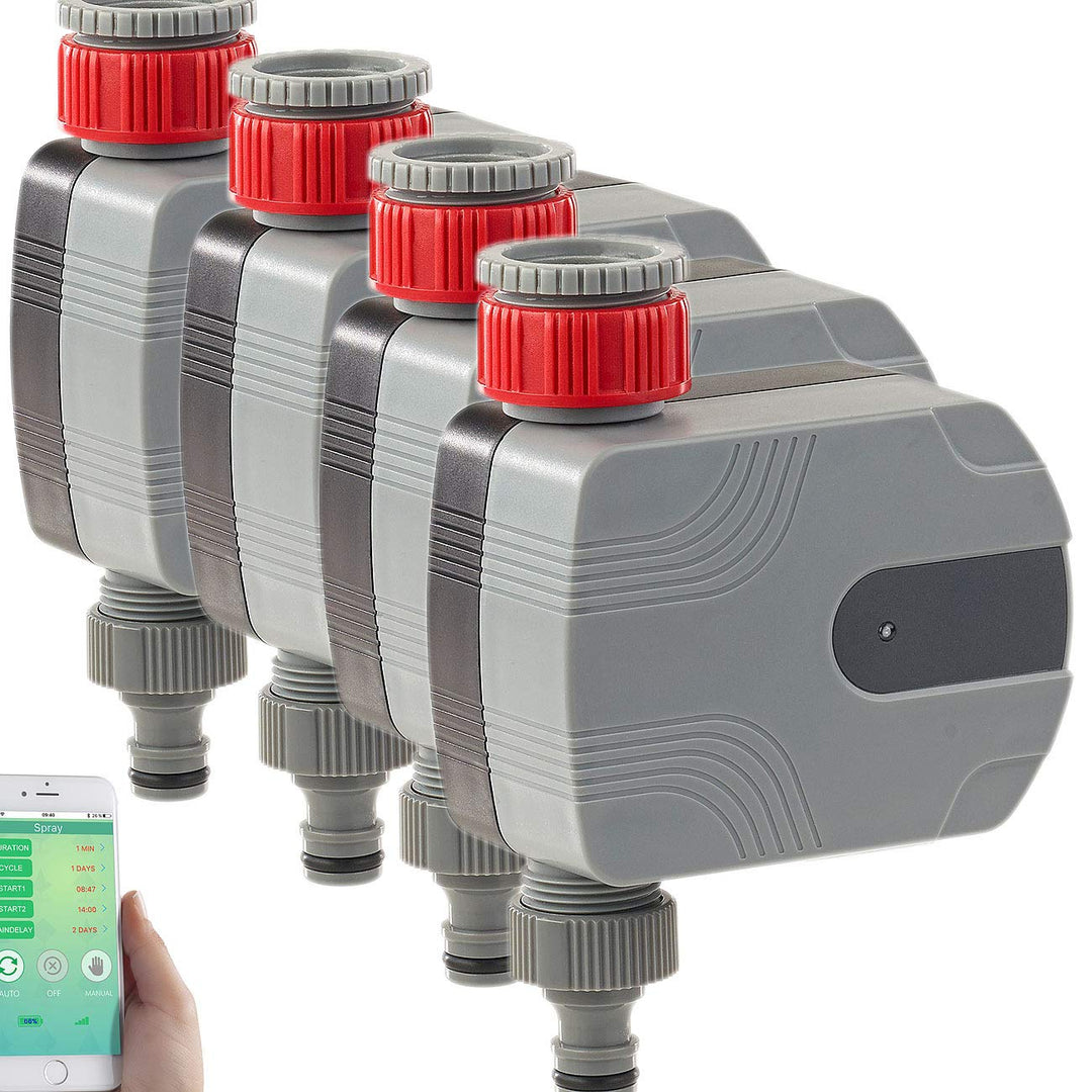 Royal Gardineer Wasserhahn App: 4er-Set Bewässerungscomputer mit Bluetooth und App-Steuerung (Garten