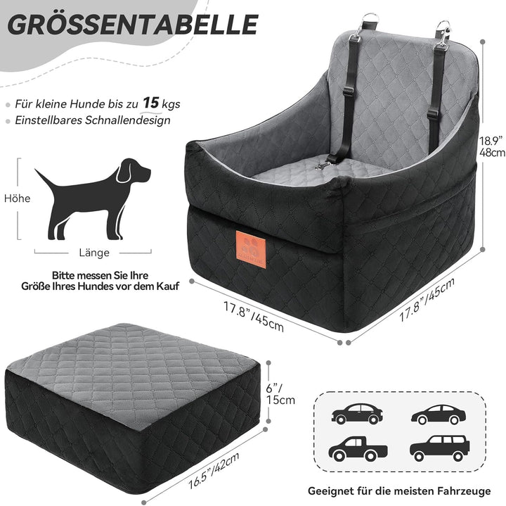 Hunde-Autositz für kleine/mittlere Hunde, Hundeautositz mit Dicker Polsterung unter 35 lbs, Abnehmba