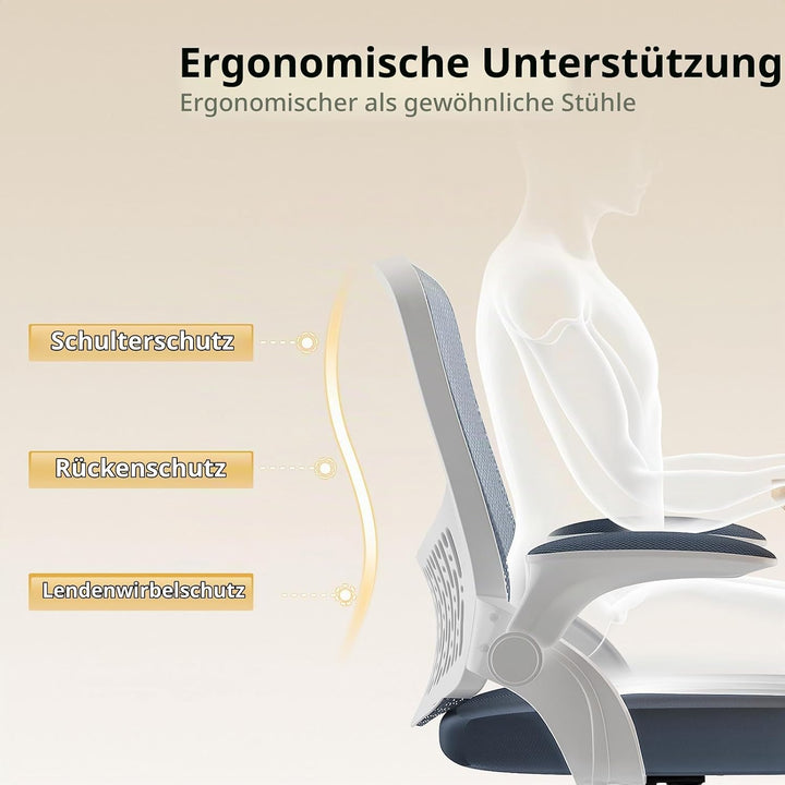 naspaluro Ergonomischer Bürostuhl, Schreibtischstuhl mit 90° Klappbaren Armlehnen, Einzigartige Lend