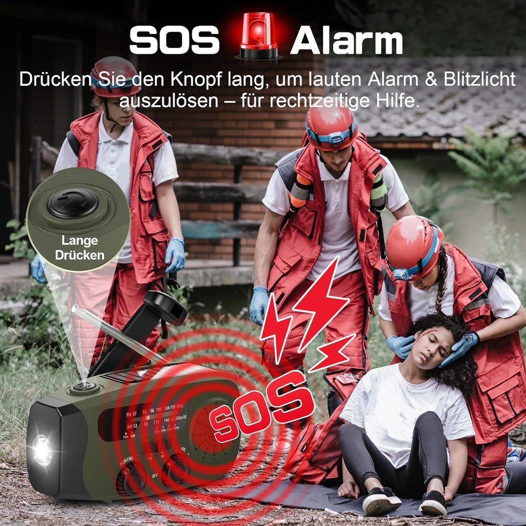 Notfall Kurbel Radio, 2000mAh/7400mWh Akku Kurbelradio Solar Batterie Power Bank USB AM/FM Radio mit