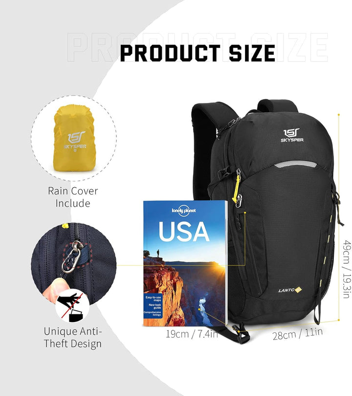 SKYSPER LANTC 25 Wanderrucksack 25L Leicht Rucksack Rucksack mit Rückenbelüftung & Trinksystem Trekk