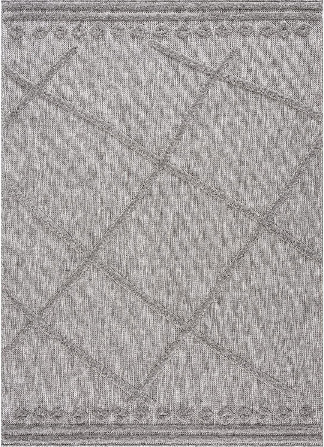 Teppich - In- & Outdoorteppich - Grau - Geometrische Muster - 80x150cm - Teppiche für Balkon Terrass