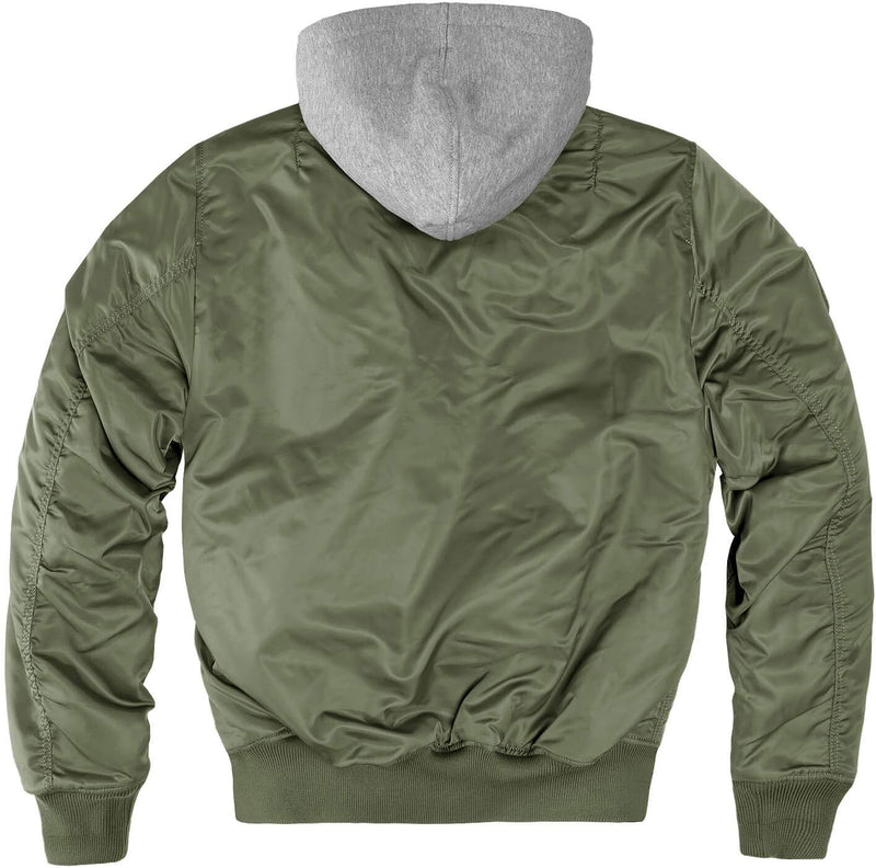 bw-online-shop MA-1 Hooded Bomberjacke Herren Jacke mit Kapuze XL Oliv/Grau, XL Oliv/Grau