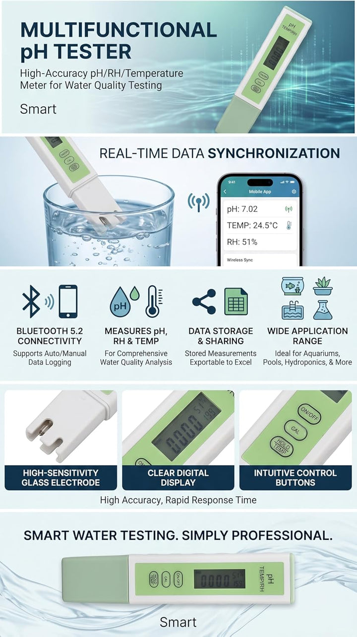 Haofy Digitales PH-Messgerät, 2-in-1-Wassertester PH-Tester Temperatur-Feuchtigkeitsüberwachungsstif