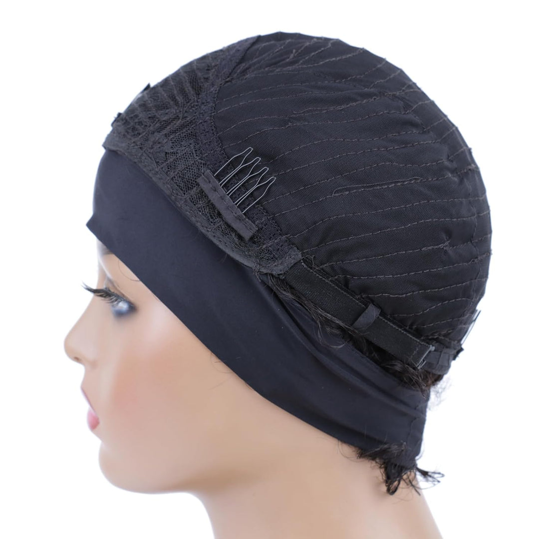Huarisi Short Curly Pixie Cut Wigs for Women Glueless Human Hair Black Headband Bob Wig None Lace We
