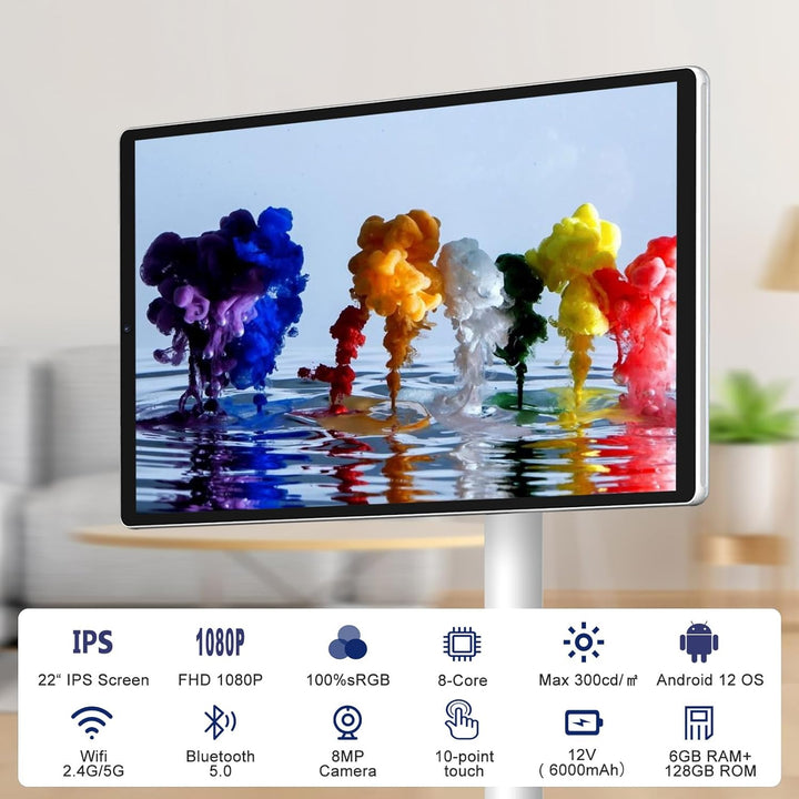 OFD 21.5" Portable TV on Wheels,Android 13 OS,1080p,6+128GB,Speicher Tragbarer Fernseher, 100% sRGB,