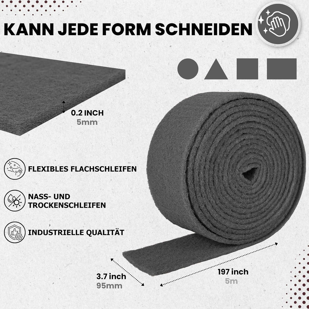 PMIQSA Schleifvlies Rolle 5 m x 95 mm Korn 1000, Schleifpad/Schleiffleece für Holz, Edelstahl, Metal