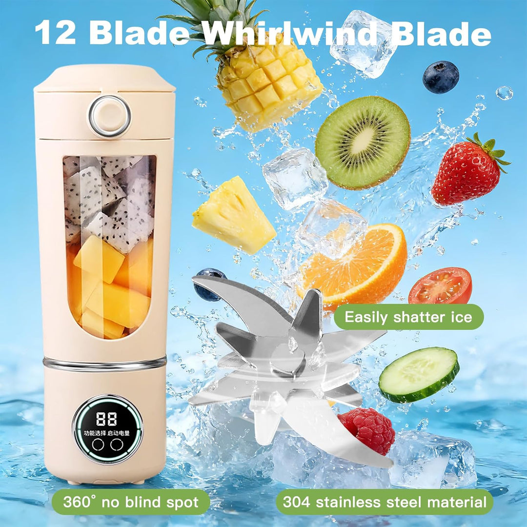 Tragbarer Mixer Smoothie Maker, 700 ml Kleiner Entsafter, Typ-C Wiederaufladbar, mit 12 Rostfreien K