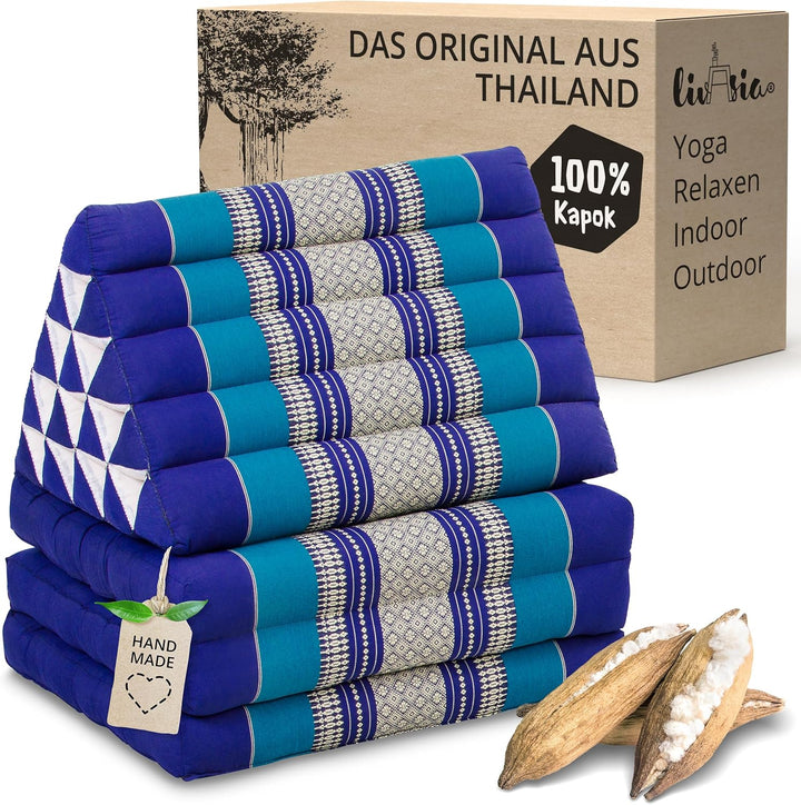 livasia Thaikissen 3 Auflagen extrahoch, Dreieckskissen mit Klappmatratze, Kapok, Jumbo Rückenkissen