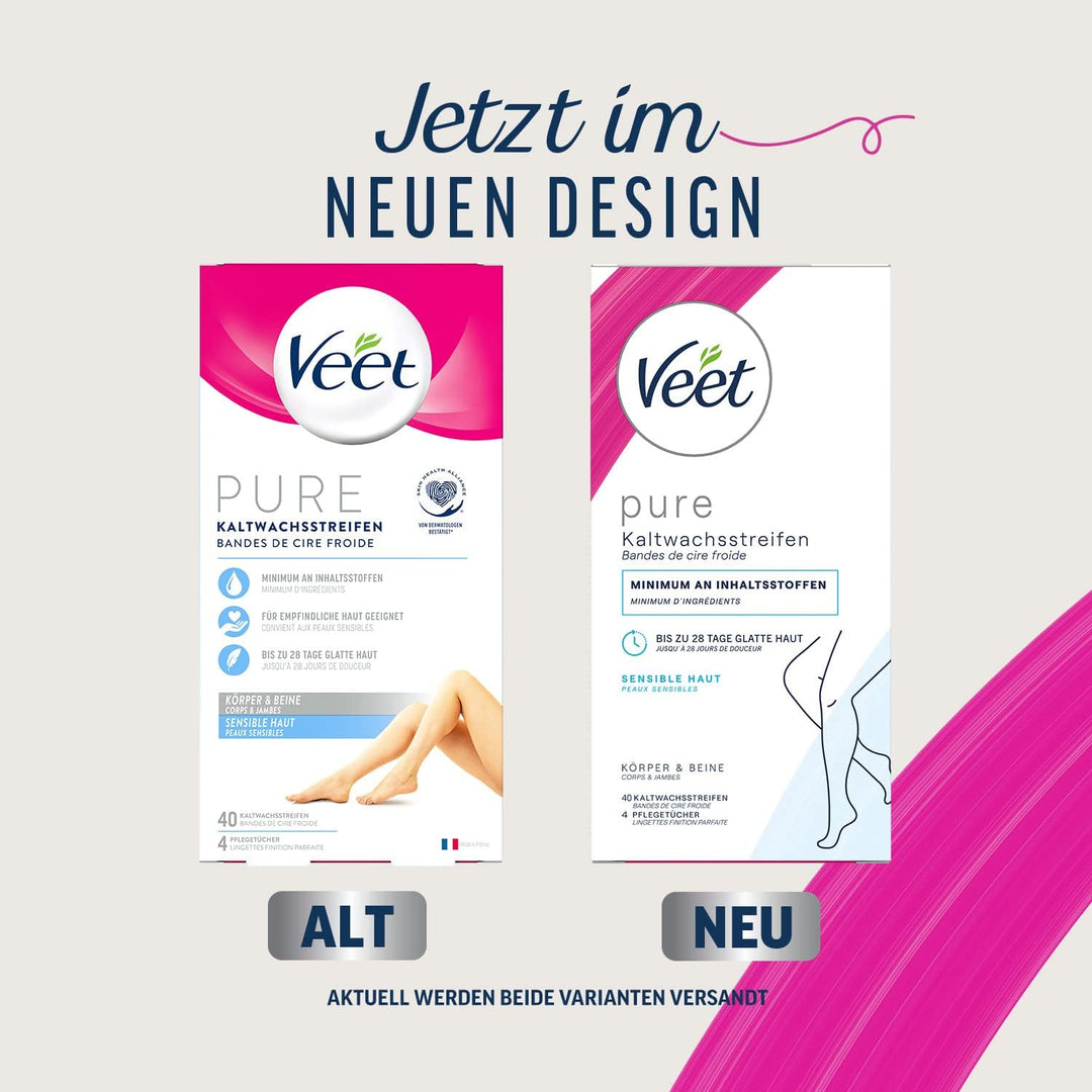 Veet Kaltwachsstreifen 40s, Beine & Körper, empfindliche Haut, Haarentfernung, 28 Tage Geschmeidigke