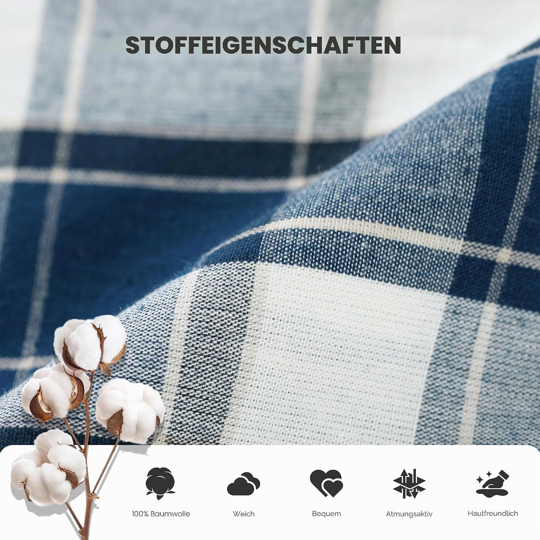 Vulcanodon Pyjama Herren 100% Baumwolle Schlafanzug lang Set kariert mit Knopfleiste weiche Nachtwäs