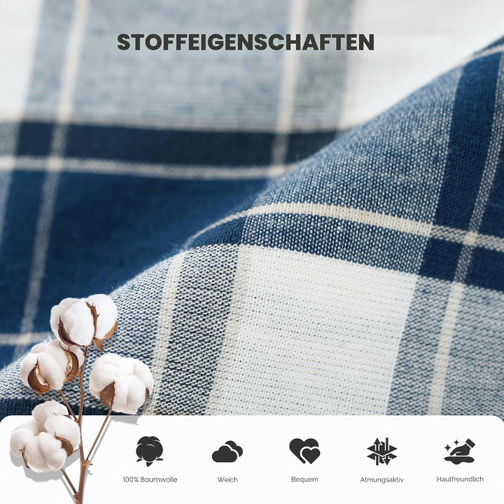 Vulcanodon Pyjama Herren 100% Baumwolle Schlafanzug lang Set kariert mit Knopfleiste weiche Nachtwäs