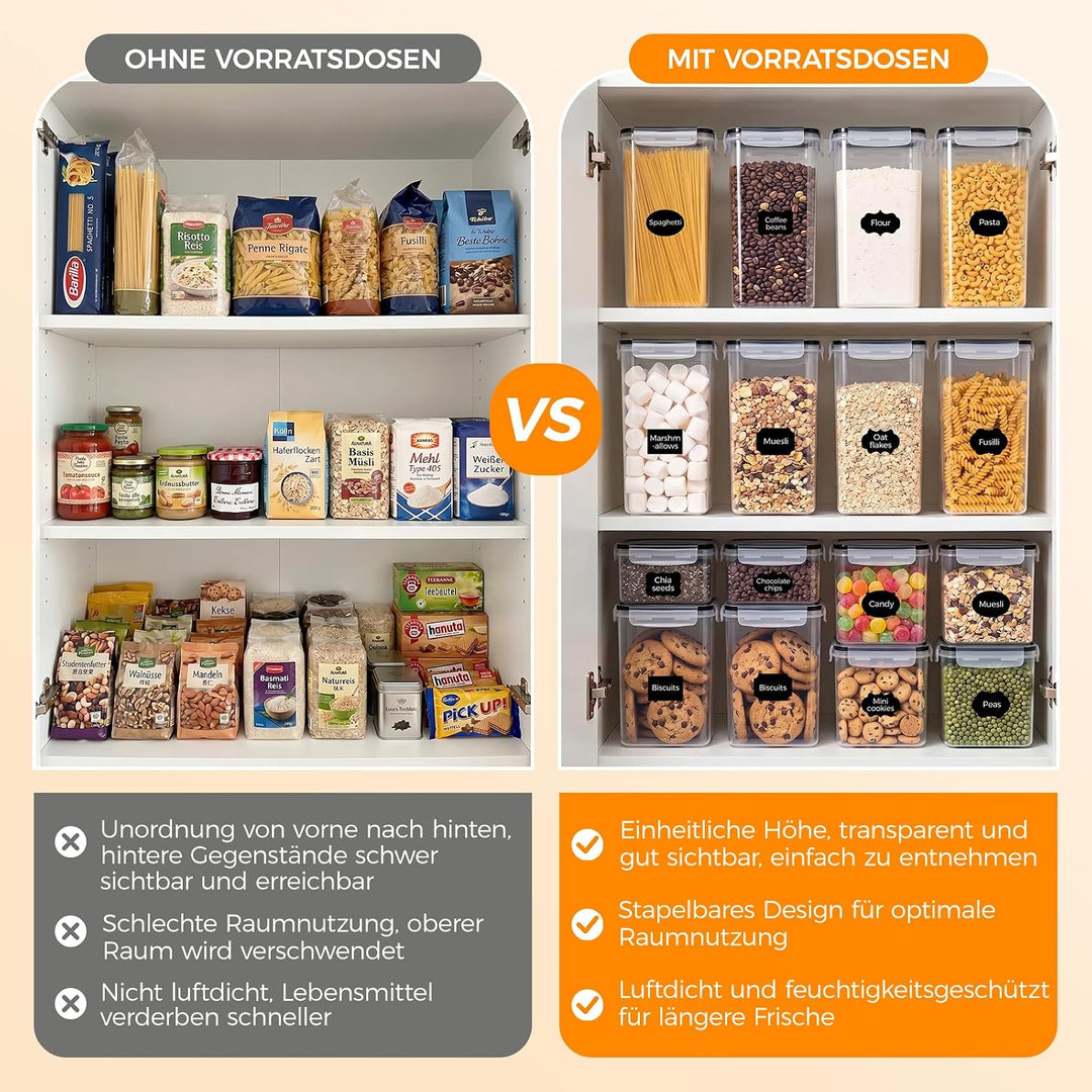 2.8L/30CM Küchen Vorratsdosen mit Deckel Luftdicht Gross 16er Set BPA Frei, aufbewahrungsbox mit dec