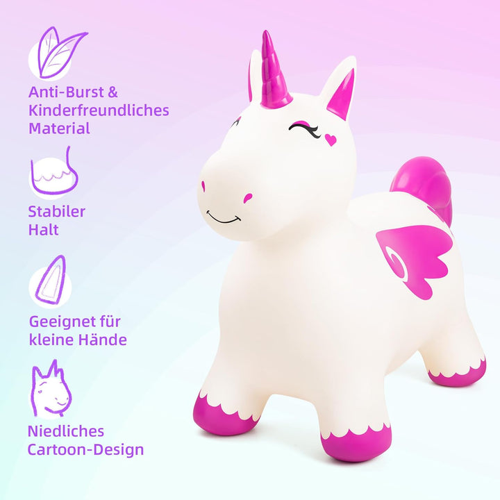 U&C Planet Hüpftier, Einhorn Hüpfpferd Animal Hopper,100kg Tragfähigkeit, Springpferd für Kinder 1-6