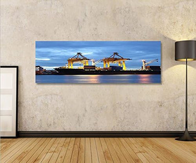 islandburner Bild Bilder auf Leinwand Hafen Hamburg V3 Kräne Container Panorama XXL Poster Leinwandb