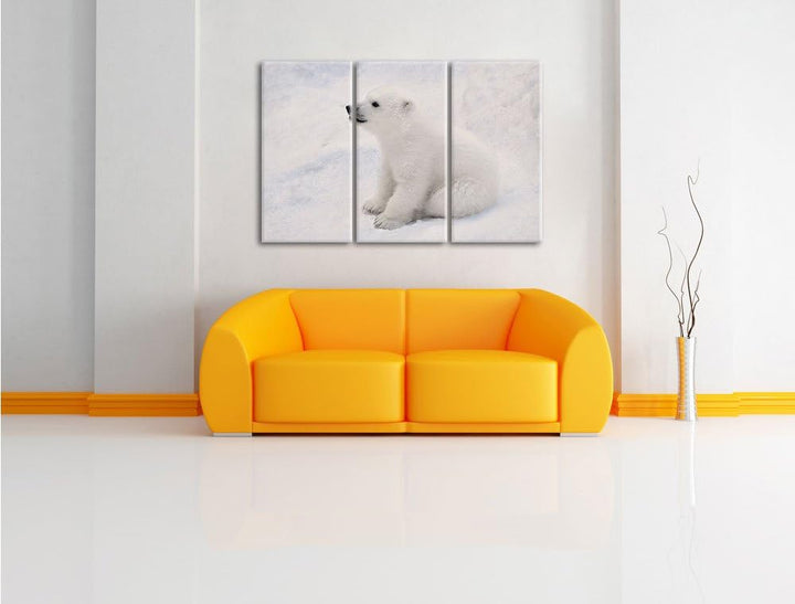 Pixxprint niedliches Eisbär Baby als Leinwandbild - Grösse: 3-Teilig (120x80cm) - Wandbild - Kunstdr