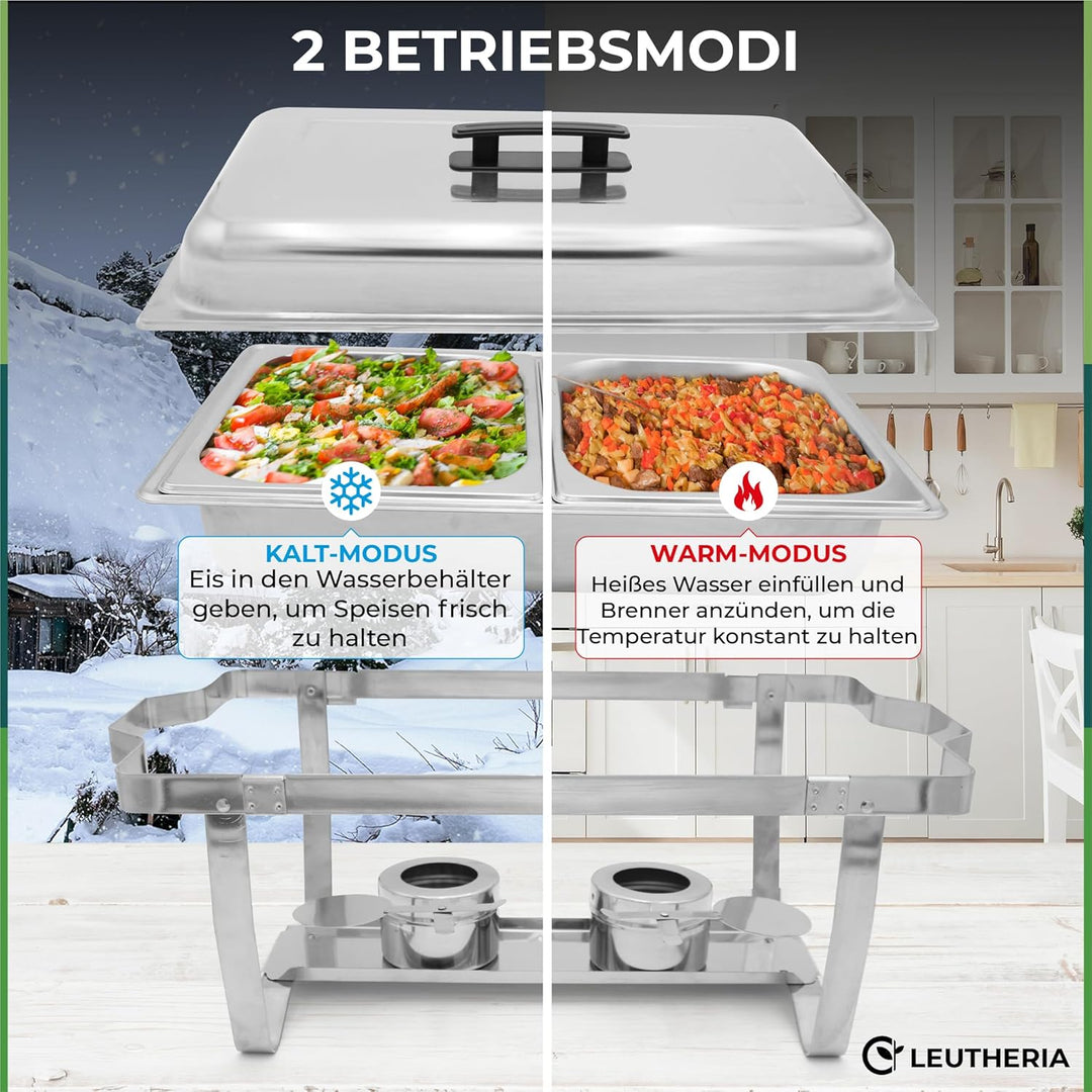 Set mit 4 Speisenwärmern LEUTHERIA - Chafing Dish aus lebensmittelechtem Edelstahl für Buffet/Profes