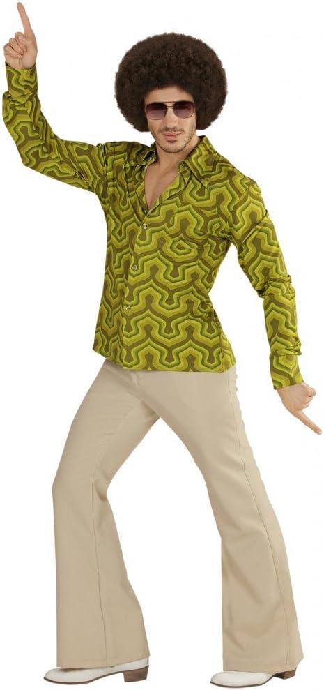 70er Jahre Retro Hemd mit und ohne Muster Disco Herren Kostüm Siebziger Schlager L-XL Beige, L-XL Be