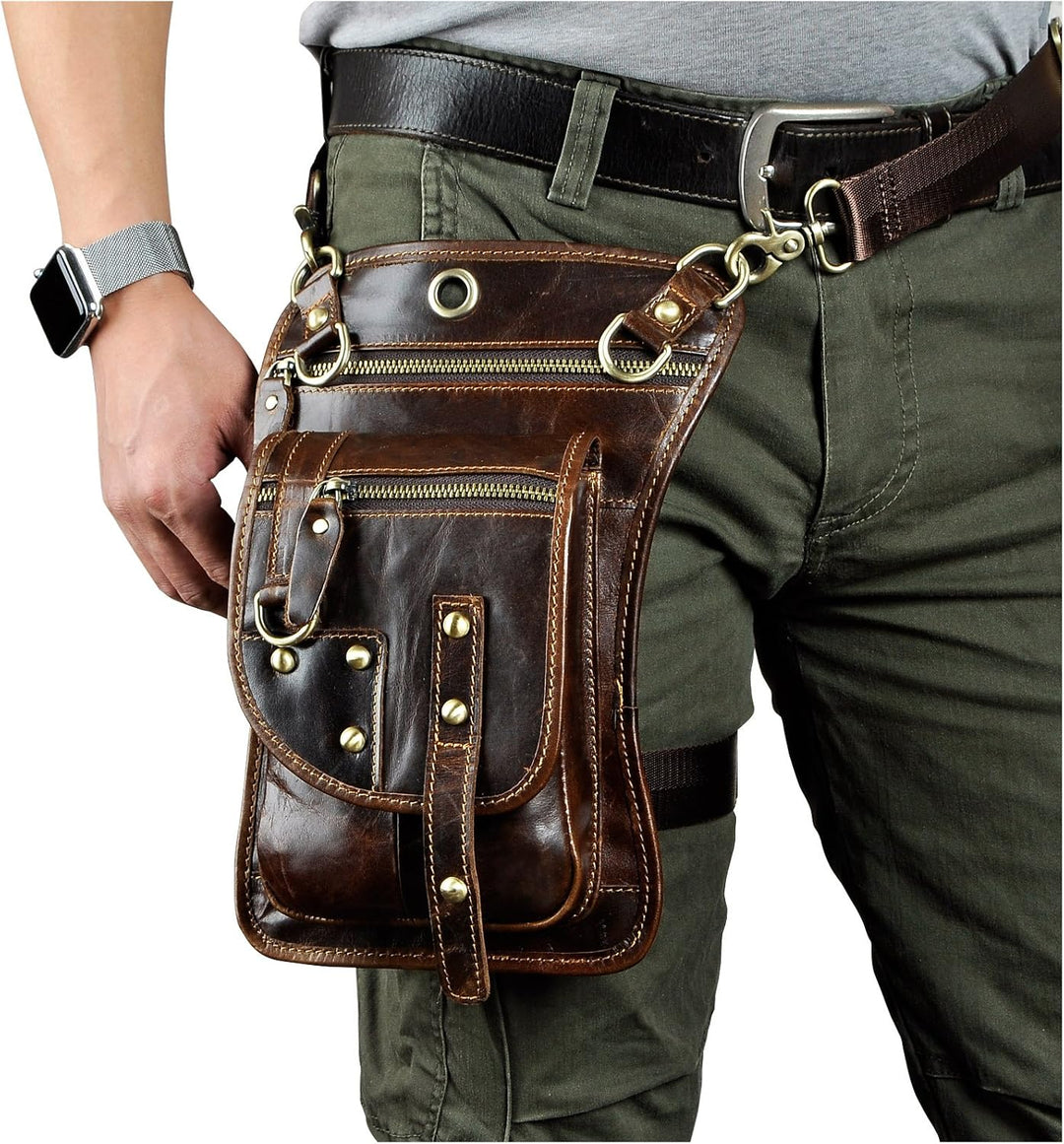 Le'aokuu Herren Echtes Leder Tasche Hüfttasche Gürteltasche Drop Leg Thigh Bag Hip Fanny Bum Belt We