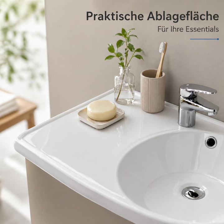 Praktisches Eckwaschbecken | Waschbecken zur Wandmontage mit Hahnloch und Überlauf | Hängewaschbecke