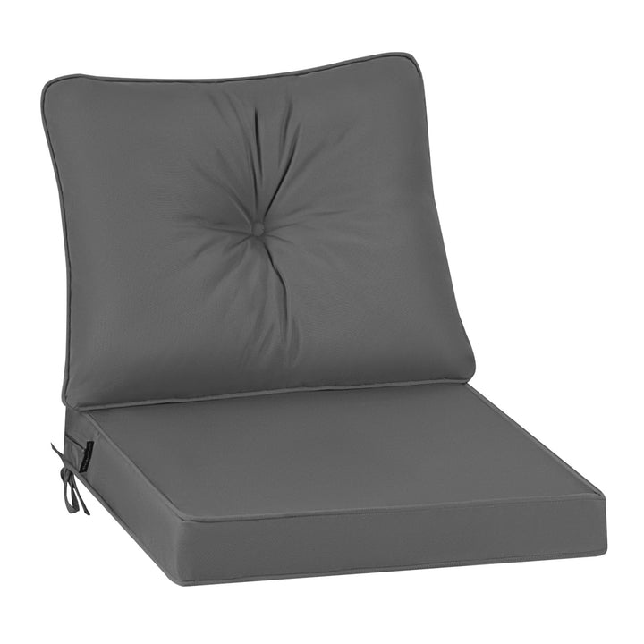 Outdoor Stuhlkissen 50x50, Schaumstoff Sitzkissen mit Bändern | Grau Wasserdichtes Gartenpolster mit