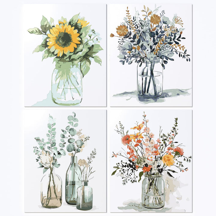 DUGEHO DIY Handgemalt Ölgemälde Leinwand Kits, 4P Malen Nach Zahlen Erwachsene Blume, Anfänger Paint