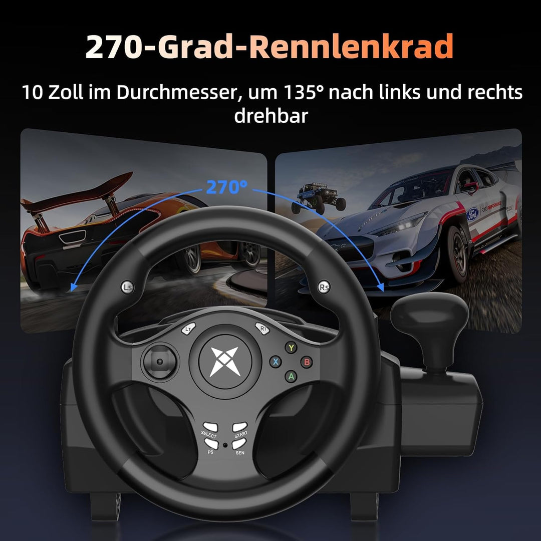 NBCP Gaming Lenkrad, PC Lenkrad mit Pedalen, 270° Lenkrad PC mit Vibration und Force Feedback, Rennl