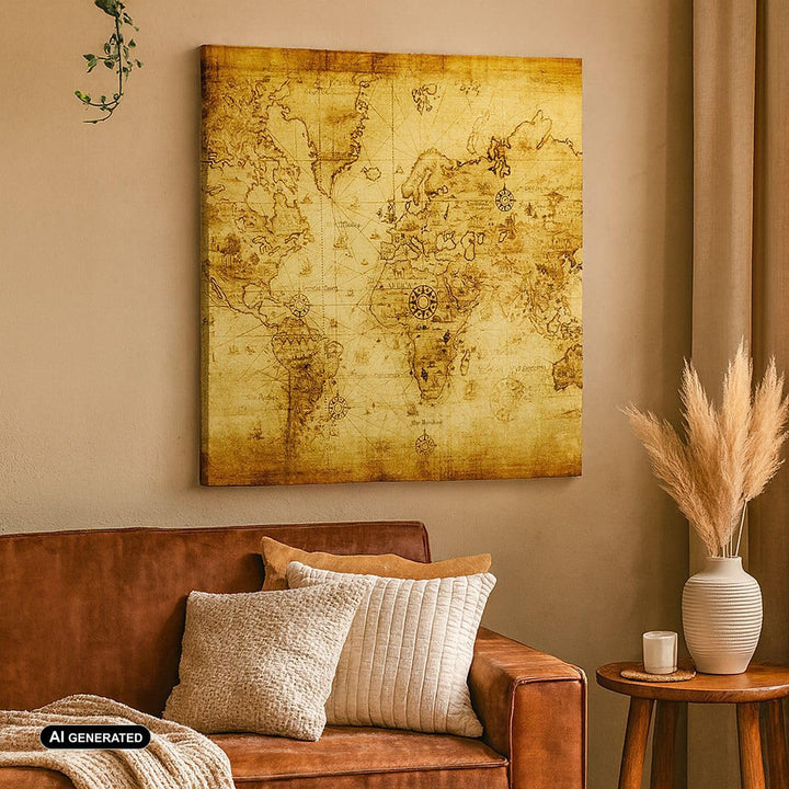 Bilder auf Leinwand Karte Welt Kontinente Leinwandbild mit Rahmen 60x60cm Wandbilder Dekoration Wohn