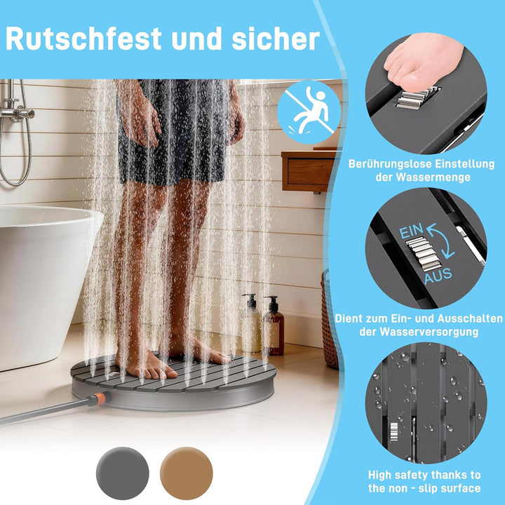 Froadp Gartendusche Campingdusche Aluminium & WPC Bodendusche Holzfarbe Saunadusche mit rutschfeste
