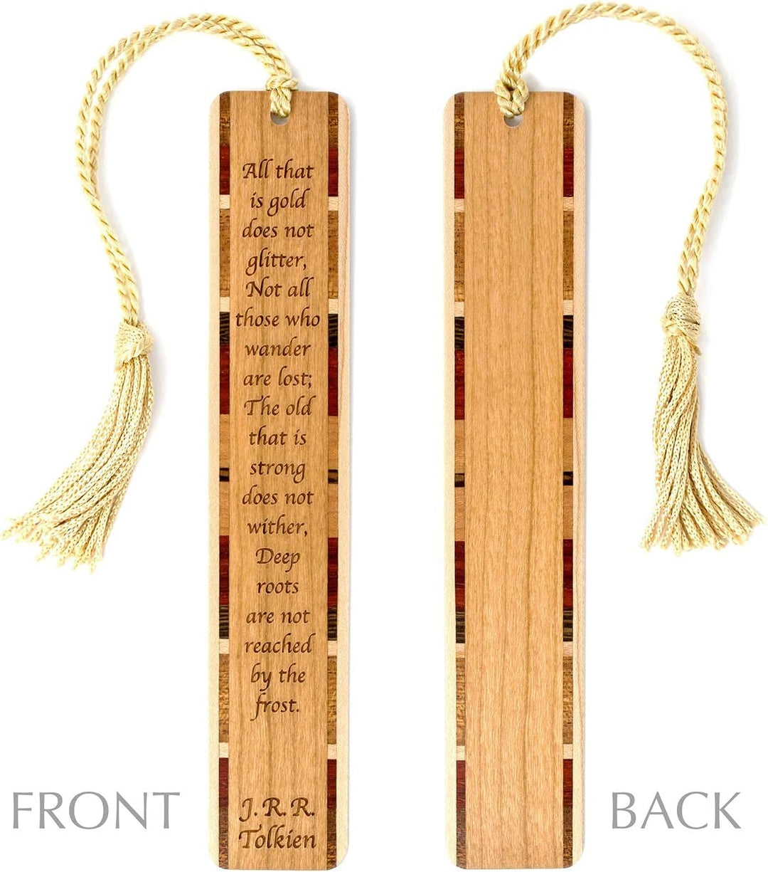 J.R.R. Tolkien Zitat - Not All Who Wander are Lost - Graviertes Holz-Lesezeichen mit Quaste - Suchen