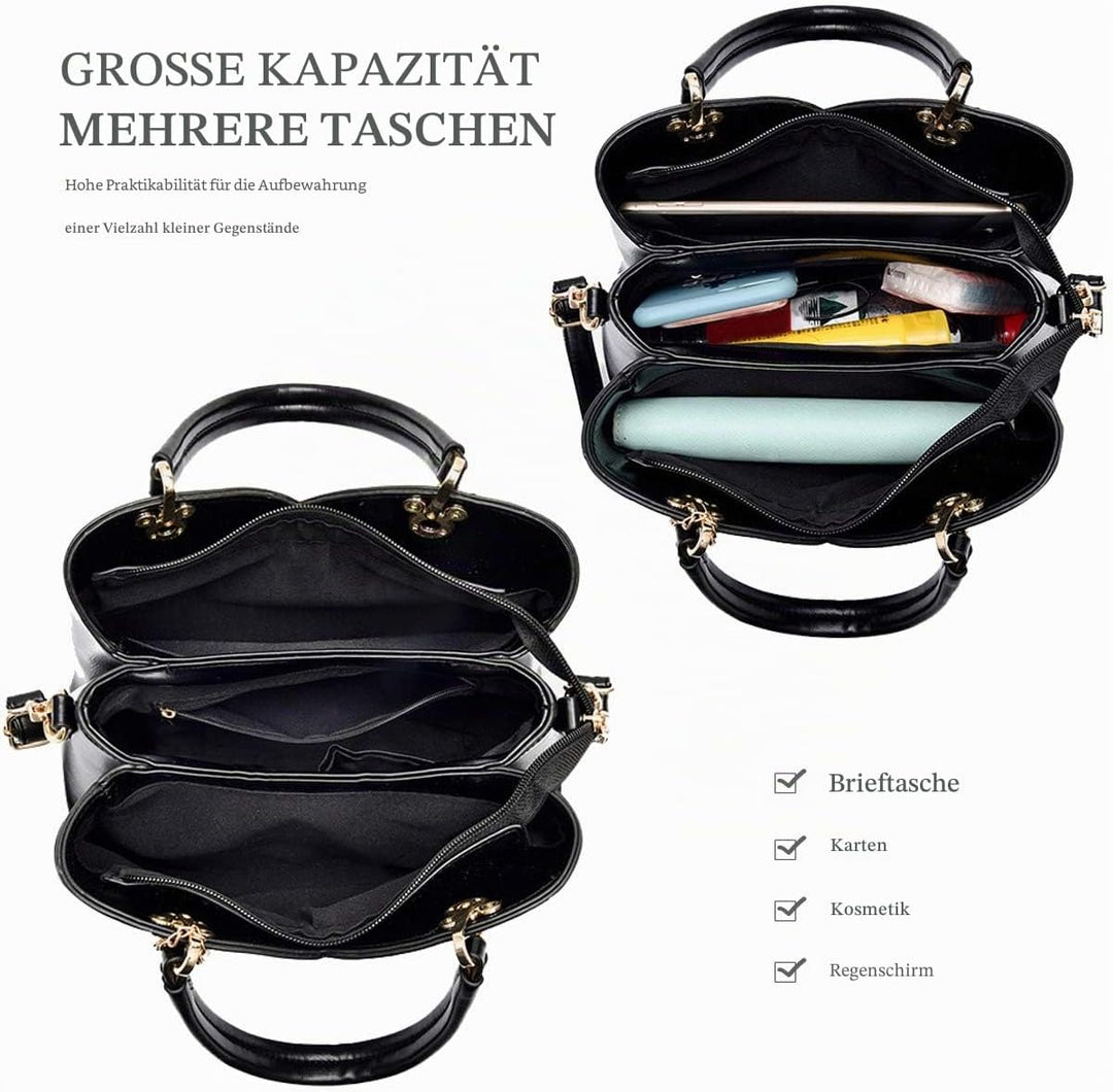 NICOLE &amp; DORIS Elegante Damen Handtasche mit Mehreren Taschen Schultertaschen aus PU-Leder Henkeltas