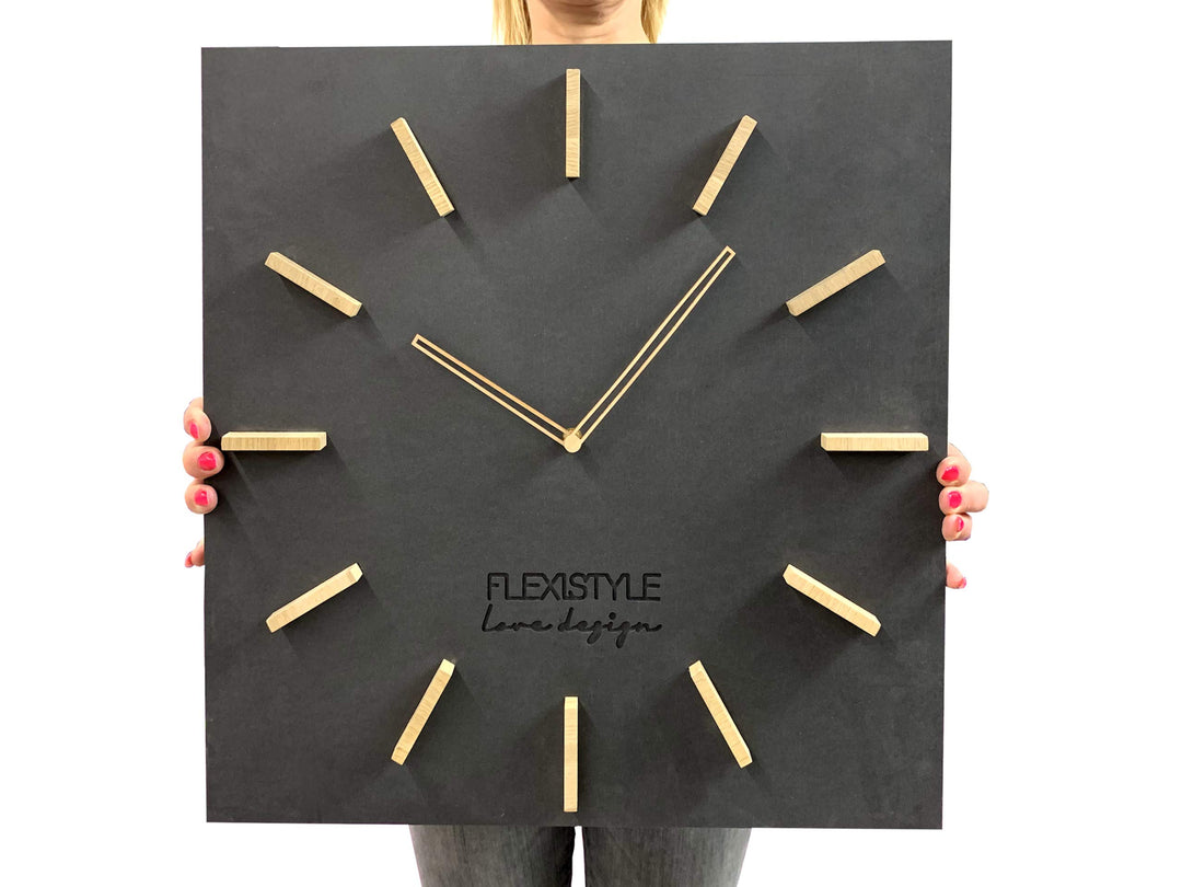 FLEXISTYLE Gross EKO Rectangular wanduhr quadratisch ohne tickgeräusche LOFT Grande Schwarz 50cm (Di