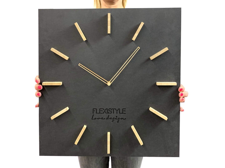 FLEXISTYLE Gross EKO Rectangular wanduhr quadratisch ohne tickgeräusche LOFT Grande Schwarz 50cm (Di